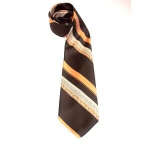 Vintage Brittania Striped & Patterned Tie Borwn Tones Necktie 3.5" x 58"
